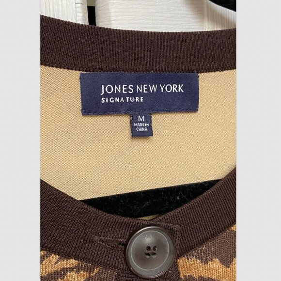 Jones New York Animal Print Brown Silk Button Cardigan Size M - Picture 2 of 4
